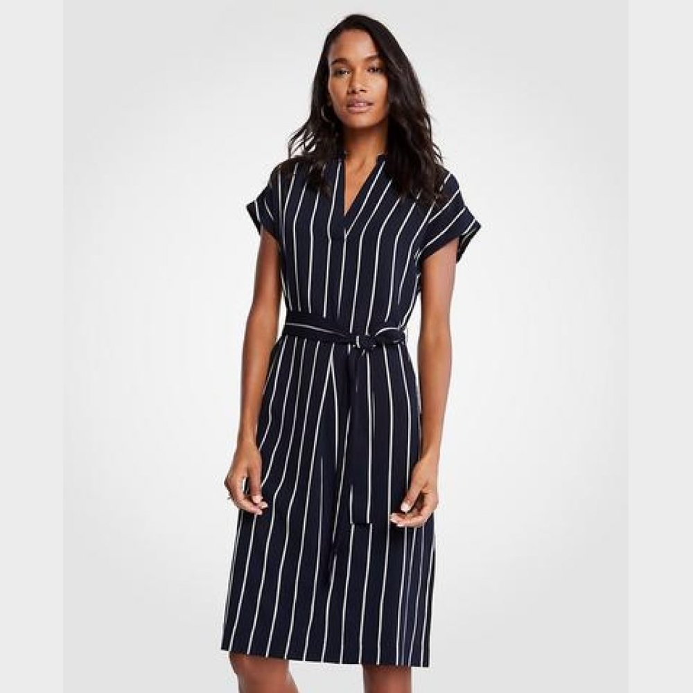 Striped Shirtdress with Tie Belt